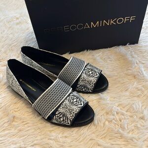 Unique open-toed mixed media flats